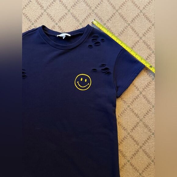 Honey Punch Navy distressed crew nwck sweatshirt dress w Smiley Face S - Picture 5 of 11